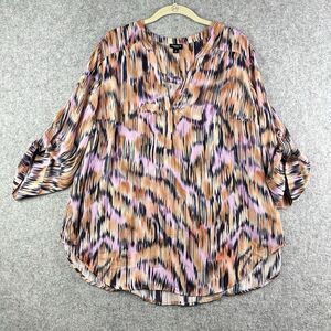 Torrid Harper Pullover Blouse Top Womens 2X Preppy Career Office Roll Tab Sleeve